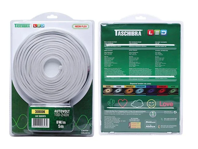 Fita led neon 3000k 12v ip65 8w/m c/ kit ligação biv. / rolo c/ 5m