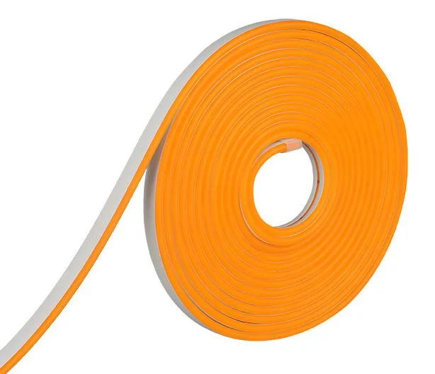 Fita led neon laranja 12v ip65 8w/m c/ kit ligação biv. / rolo c/ 5m