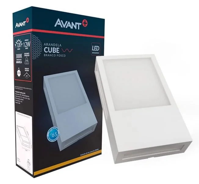 Arandela led 12w 3000k br 720lm ip65 cube