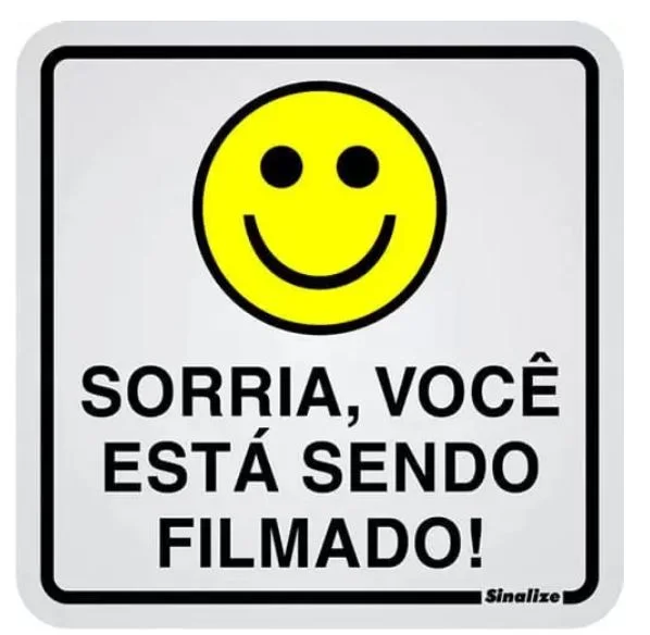 Placa de sinalizacao aluminio sorria voce esta sendo filmado 15x15cm
