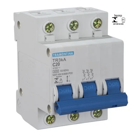 Disjuntor 3x 20a c 3ka 127v - 220v tramontina